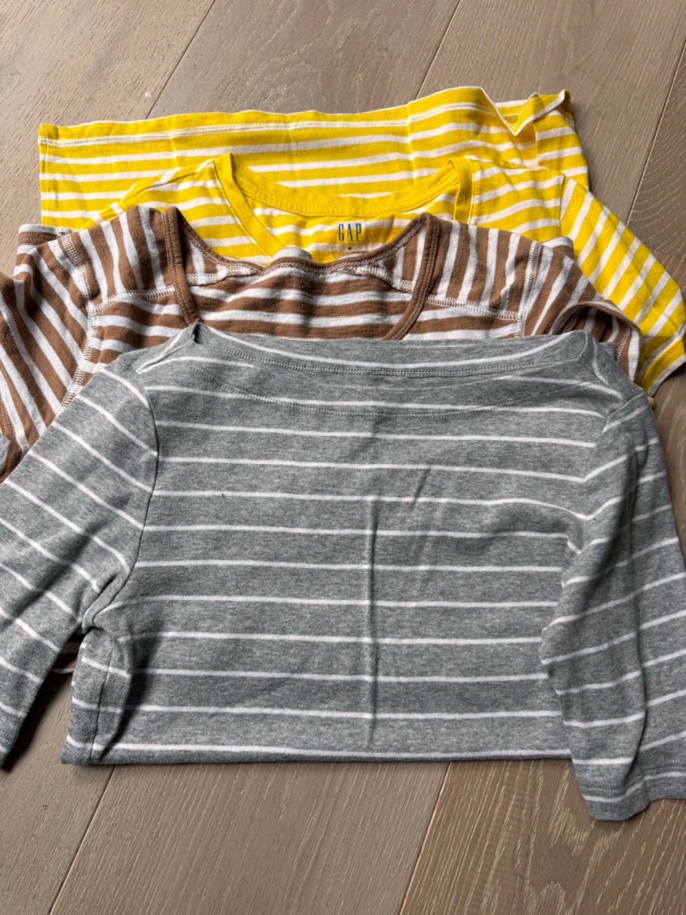 GAP Striped Short-Sleeve Tees — Gray, Brown & Yellow